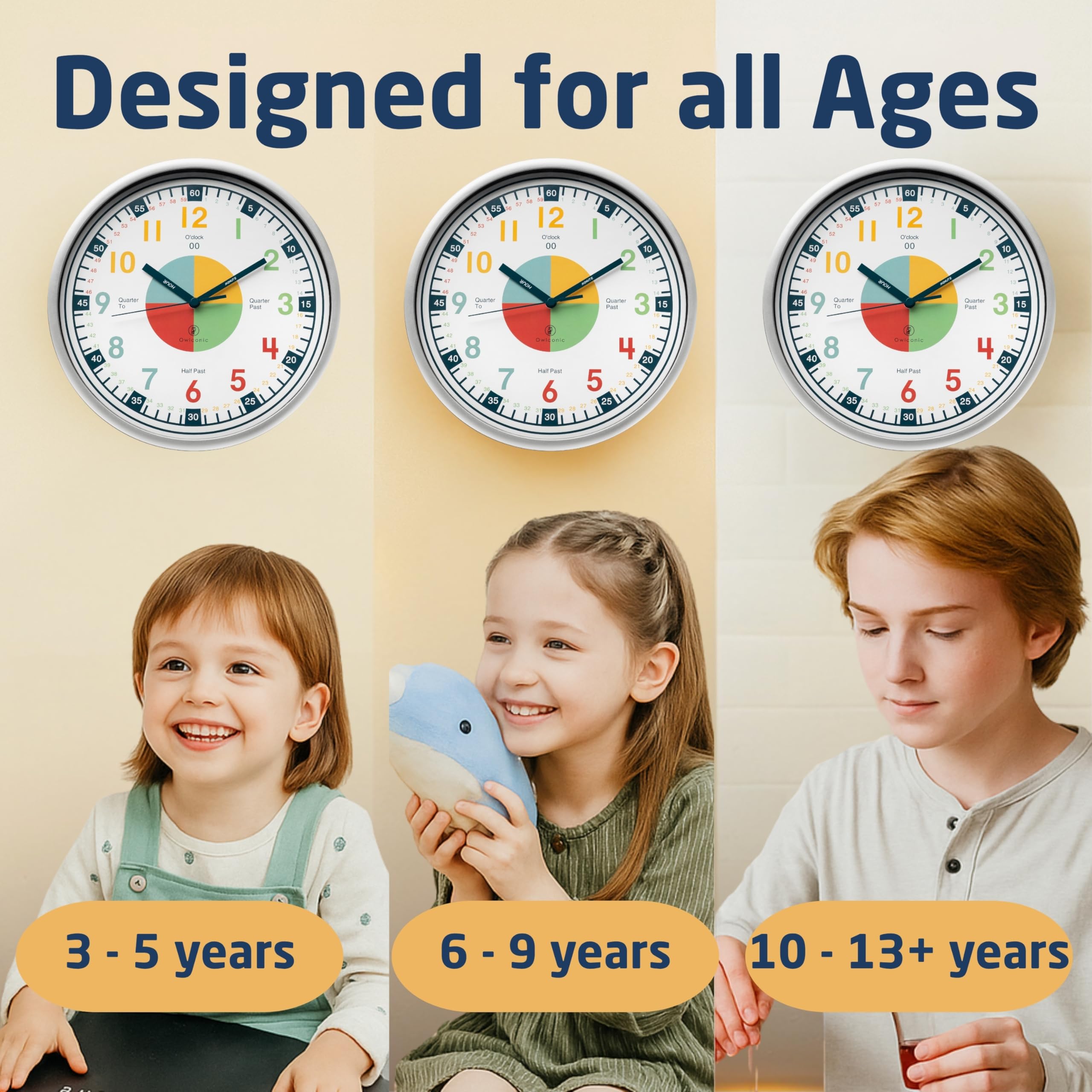 Mua OWLCONIC Non Ticking Analog Clock for Kids Learning to Tell Time ...
