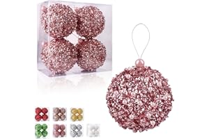 ZHANYIGY 4.25" Christmas Ball Ornaments 4pc Set Rose Gold Shatterproof Christmas Decorations Tree Balls for Xmas Trees Wedding Party Holiday Decorations Tabletop Small Trees Decoration (Rose Gold)