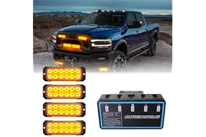 ADAURIS 12-LED Strobe Lights For Trucks emergency lights for vehicles amber flashing lights for vehicles 12V -24V Super Bright Waterproof(Amber)