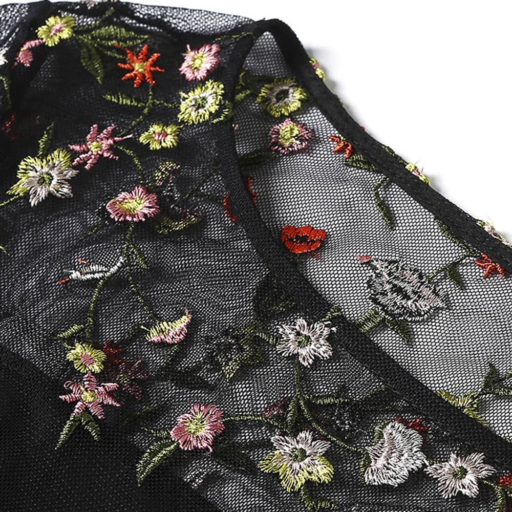 Dezzal Womens Floral Embroidered Sheer Evening Cocktail Dress L Black |  Desertcart Belize