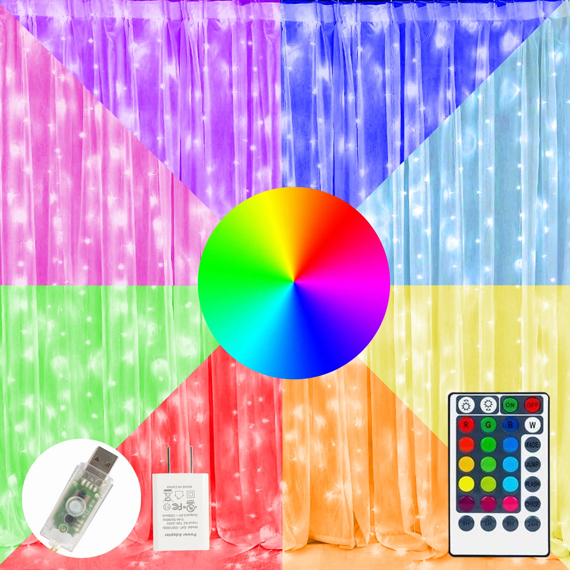 Photo 1 of FUNPENY Window Curtain String Lights, 300 LED 8 Lighting Modes Fairy Lights USB Powered, Waterproof Lights for Christmas Bedroom Party Wedding Home Garden Wall Decorations (RGB Color Changing)