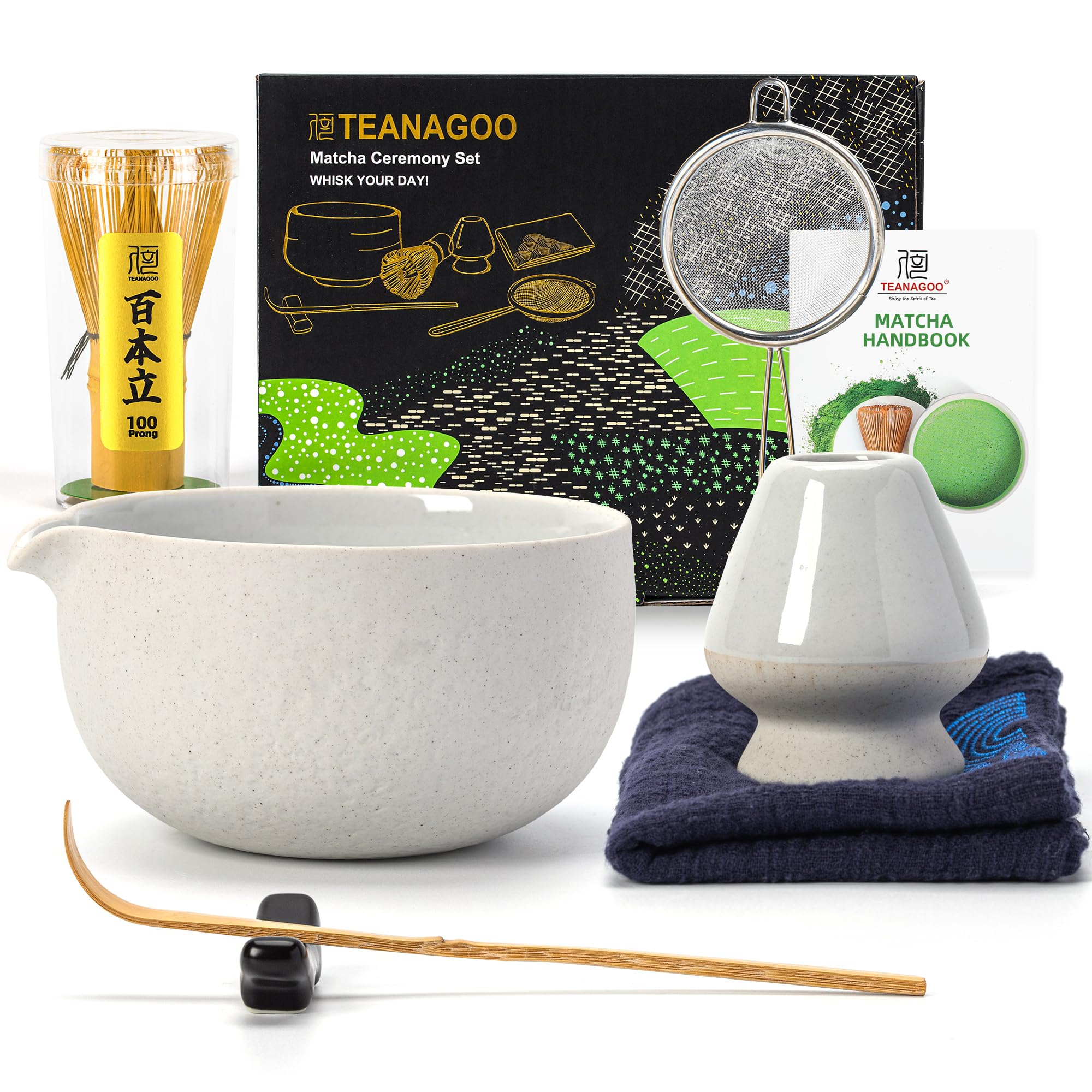 TEANAGOO 7 Pcs Matcha Set Lt.Grey, Matcha Kit for Ceremony, Matcha Tea Set for Making Breakfast/Latte, Matcha Whisk Set and Bowl with All Accessories, Gift for Matcha Lover/Friend/Family — image 1