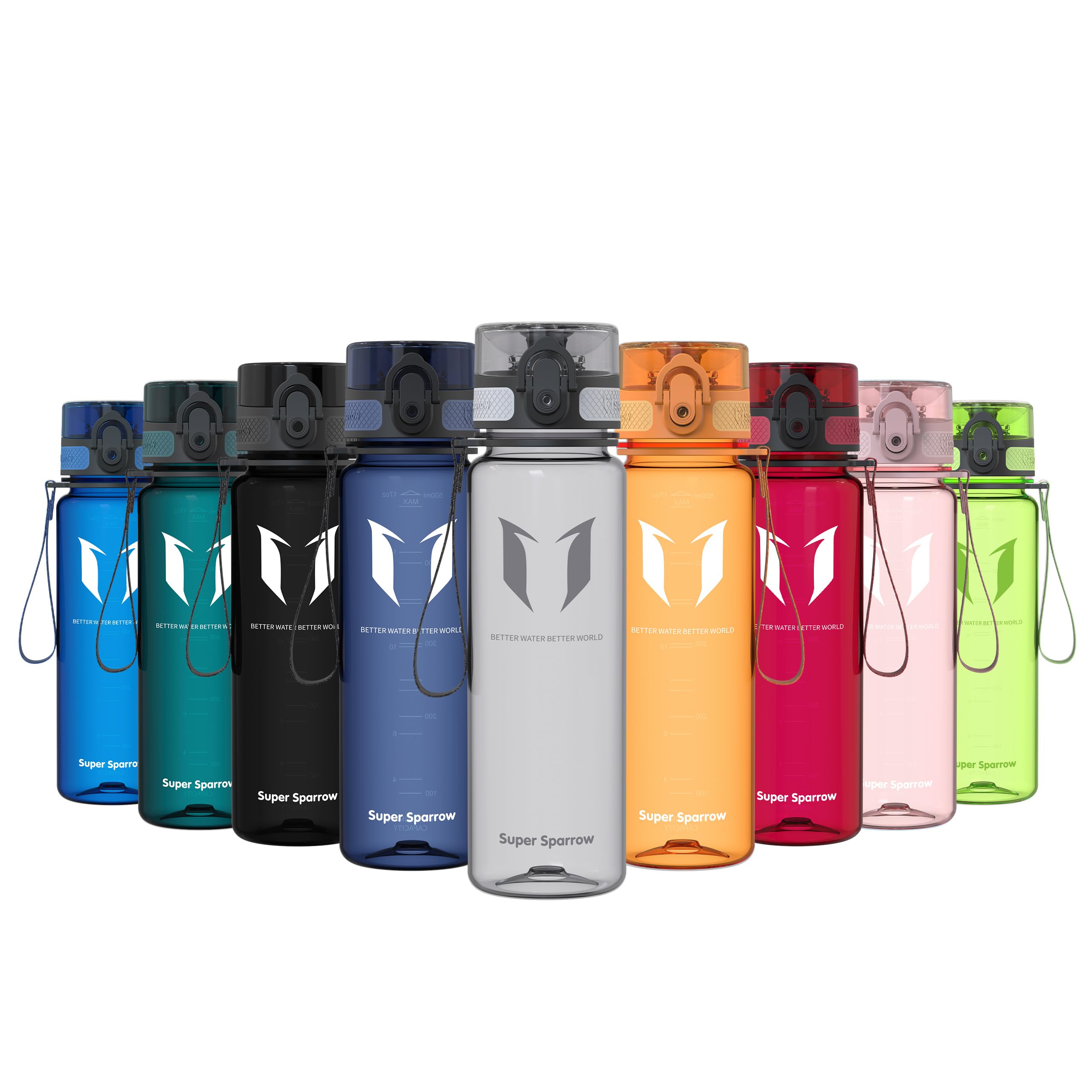 Super Sparrow Sports Water Bottle - 500ml - Non-Toxic BPA Free & Eco-Friendly Tritan Co-Polyester Plastic - For Running, Gym, Yoga, Outdoors and Camping