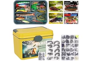 DAMIDEL 600 Pcs/Tackle Box Fishing Kit-Fishing Hooks,Sinkers, Swivels Snaps,Top Water Lure,Spoons,Soft Lures,Jig Heads, Frogs, Minnow, Accessories Equipment- Saltwater Freshwater Bass Bait Gear