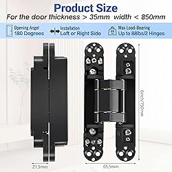Upgraded Invisible Door Hinges 2 Black-6 inch 3 Way