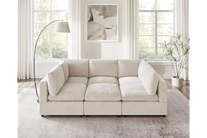 VANOMi Modular Sectional Sofa, Convertible Sofa Couch Modular Sofa with Ottoman, Sectional Sofas for Living Room Small Apartments (Beige, Sleeper Bed-1)