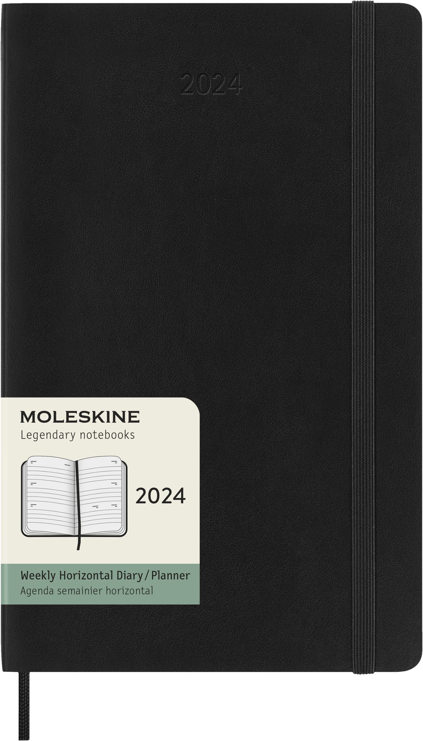Moleskine Horizontal Weekly Agenda 12 Months 2024, Agenda 2024, Size Large 13x21, Soft Cover and Elastic Closure, Colour Black โ image 1