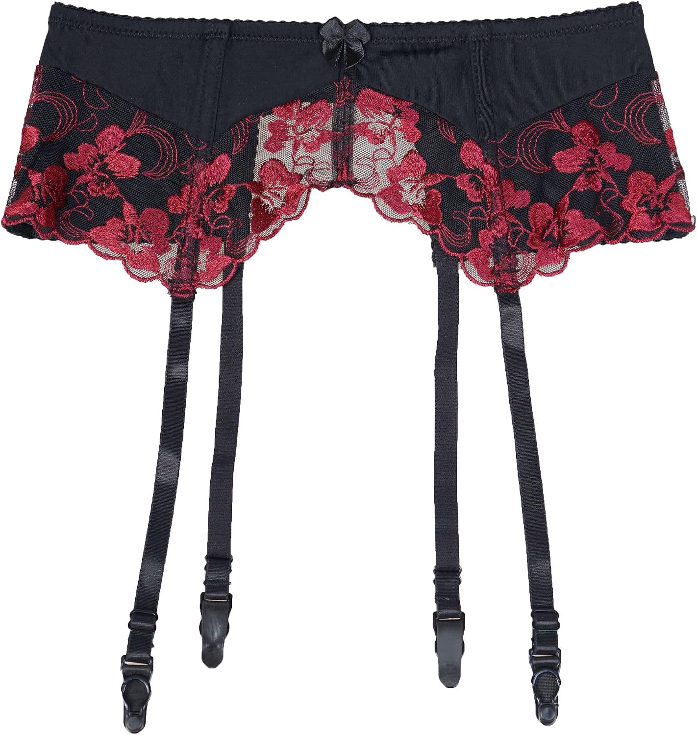 TVRtyle Wine Red Embroidery Flower Metal Buckles Women Sexy Garter Belts for Stockings S086 (Medium)