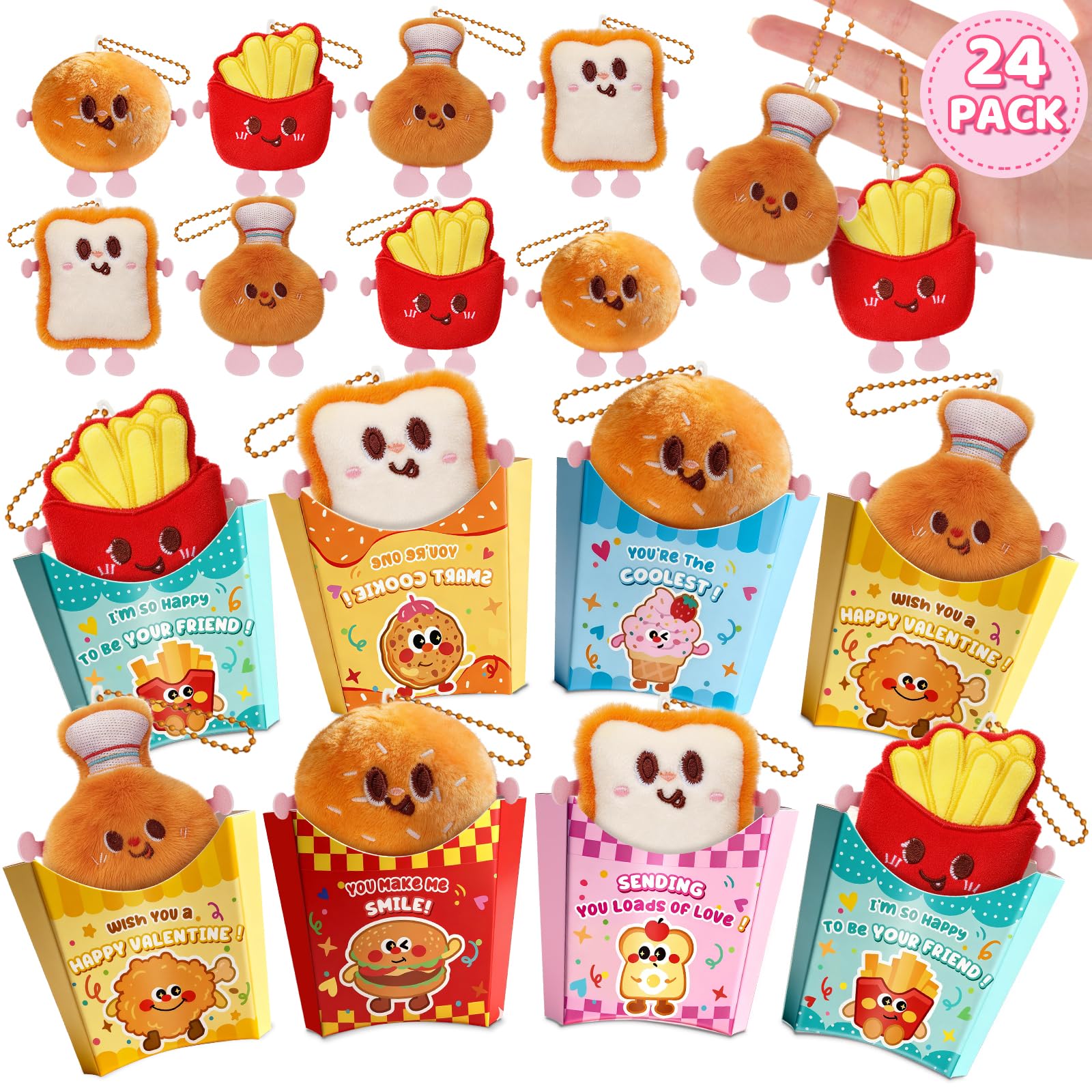 Photo 1 of 24 PACK Valentines Day Cards with Plush Keychains, Valentines Day Gifts for Kids Classroom,Kawaii Stuffed Keychain Toy for School Valentines Gifts Exchange,Valentine Party Favors Supply for Boys Girls