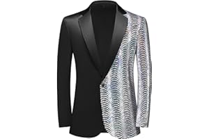 KUDMOL Men Black Sequin Shiny Prom Suit Jacket One Button Slim Fit Sport Coats and Blazers Tuxedo for Wedding Banquet