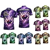 Personalized 3D Bowling Shirt with Electric Purple Bowling Ball and Pins Design, Customizable Name and Team Name