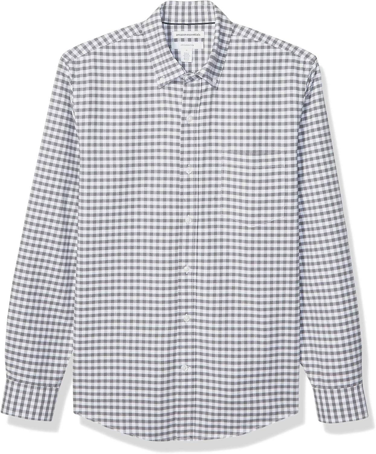  Essentials Men's Slim-Fit Long-Sleeve Pattern Pocket Oxford Shirt: Clothing
