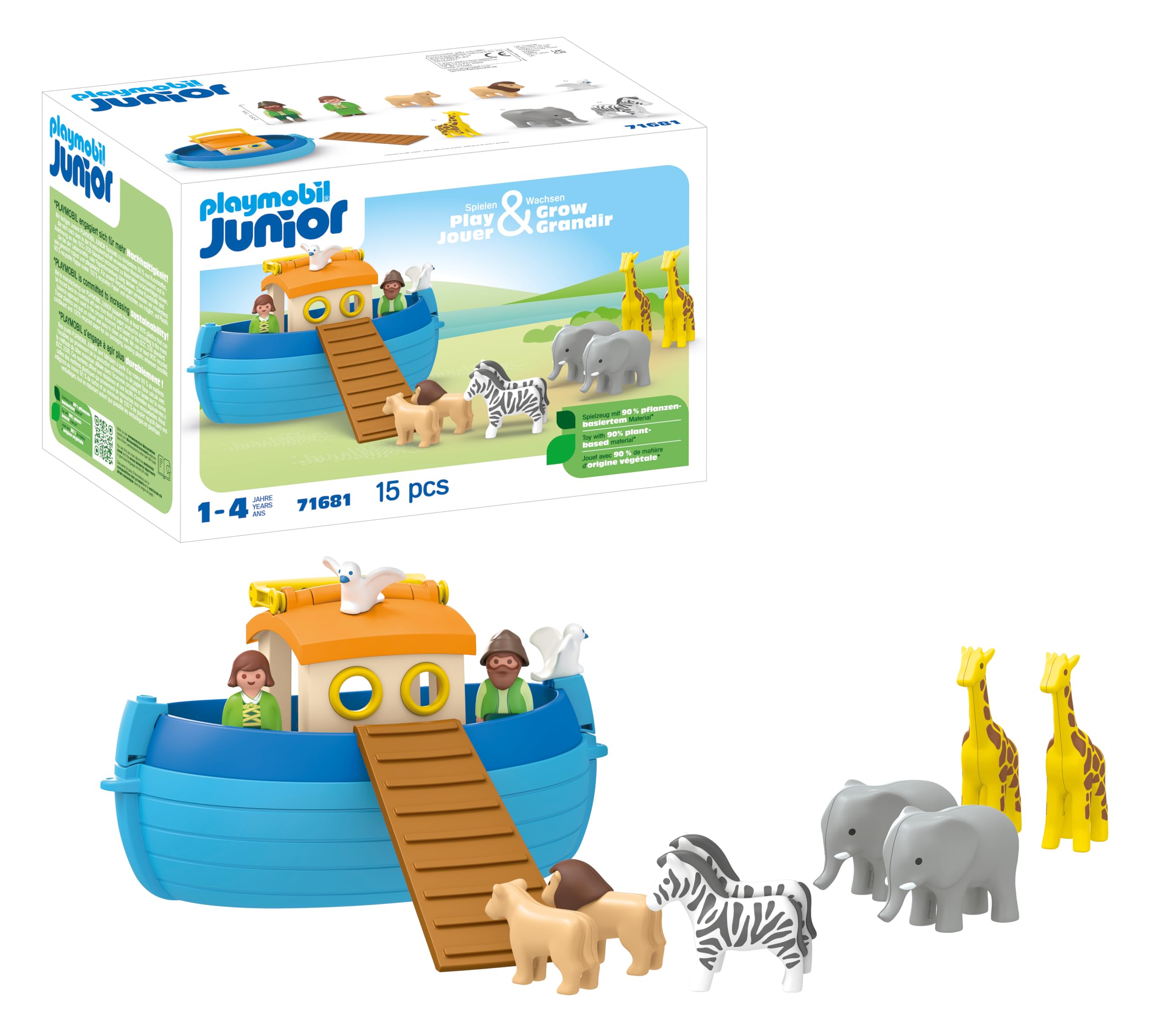 PLAYMOBIL 71681 JUNIOR: My Take Along Noah's Ark, including ramp and nine animals, sustainable toy made from plant-based plastics, gifting toy, play sets suitable for children ages 1+ — image 1