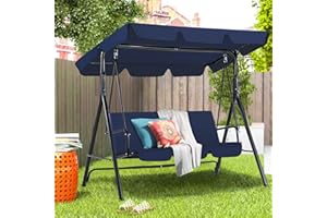 AECOJOY Outdoor Patio Swing Chair for Adults, 3-Seat Porch Swings with Adjustable Canopy, Outside Swing Bench with Removable 