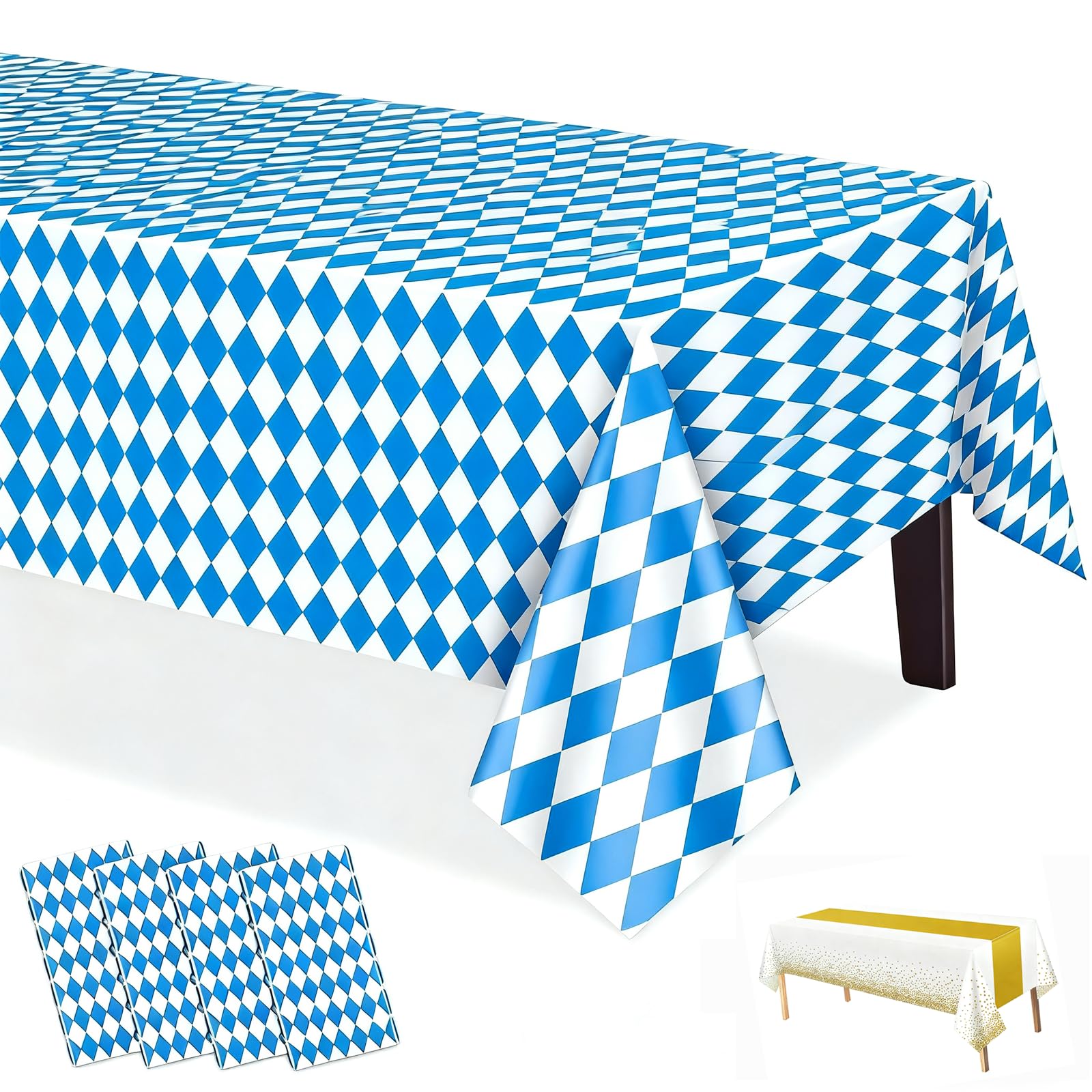 Photo 1 of 4-Pack Plastic table cloth,Disposable tablecloth,54x108Inch Rectangular Waterproof tablecloth for Party Decorations,Birthday Wedding,Kitchen,Camping,cocktail table covers Fits 6-8ft Tables(Blue white)