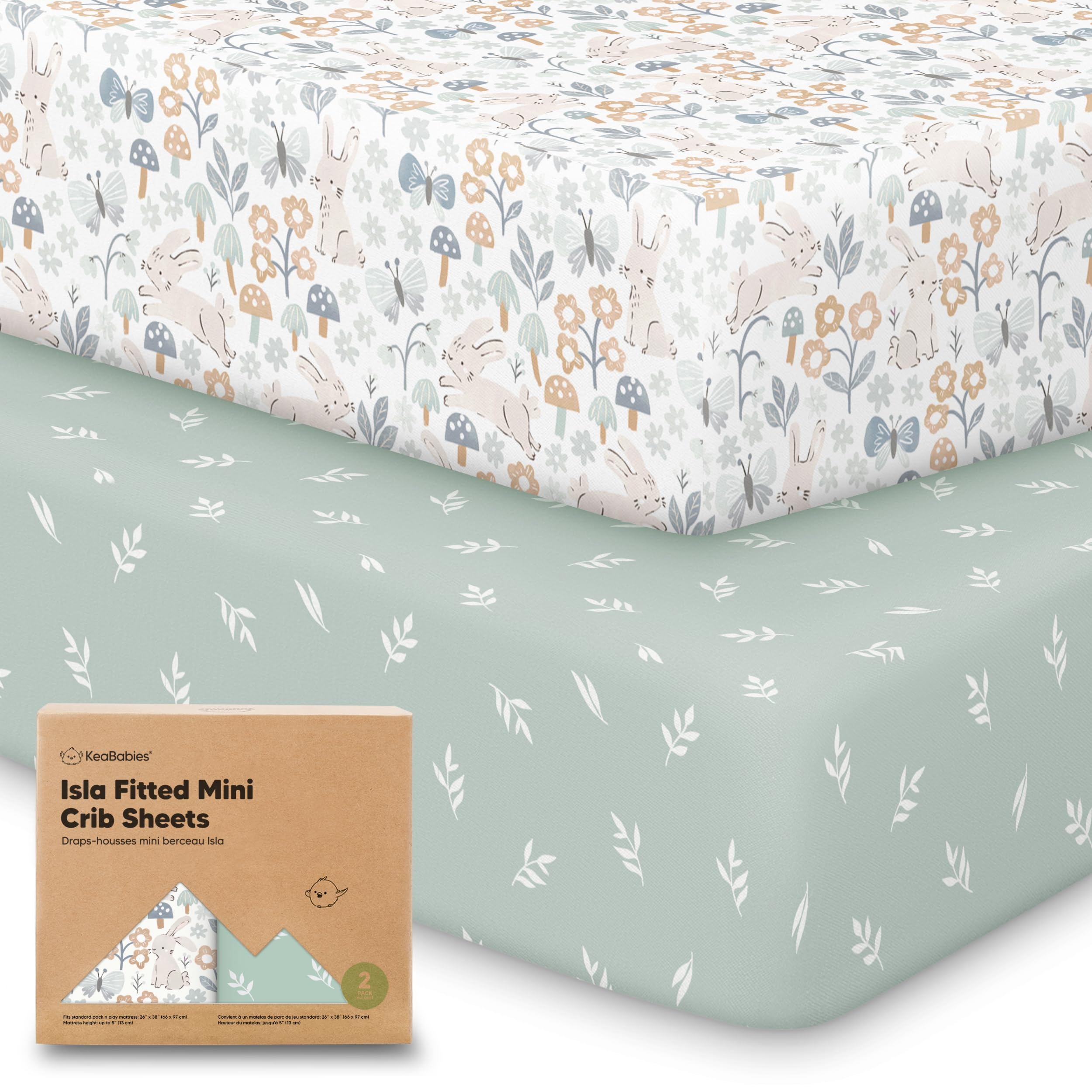 Photo 1 of Pack and Play Sheets Fitted - 2-Pack Mini Crib Sheets for Pack N Play Mattress 38x26, Soft & Cozy, Neutral Toddler Playard Bedding, Snug Fitted Mini Baby Crib Mattress Cover Boy, Girl (Prairie)