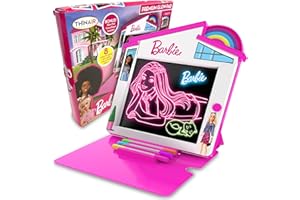 PLAYFUL MINDS Barbie Dreamhouse LED Drawing Pad for Kids – Light-Up Drawing Board with Easel Cover, Backgrounds, Markers & More – Kids Drawing Pad