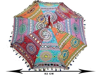 Jaz Deals Rajasthani Handicraft Umbrella Ethnic Handmade Embroidery Work for Sun Protection (Medium Size)