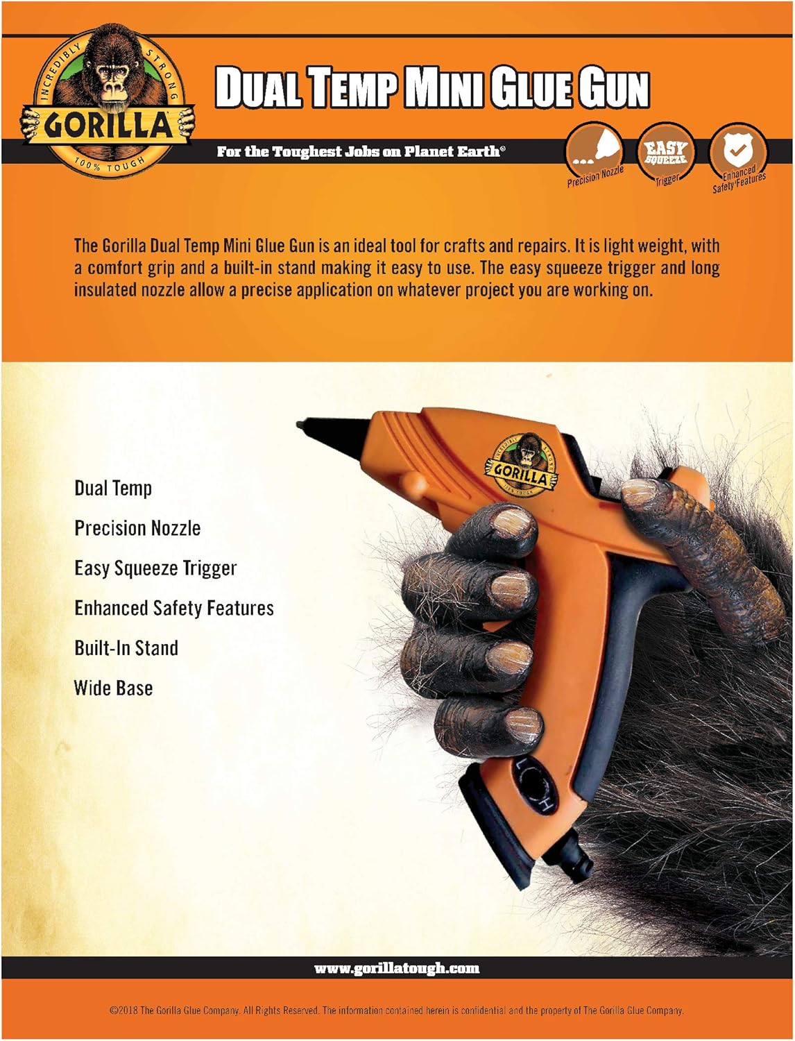 Gorilla Dual Temp Mini Hot Glue Gun Kit with 30 Hot Glue Sticks, (Pack of 1): Home Improvement
