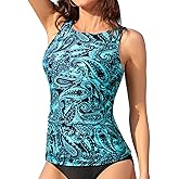 Daci Tankini Tops for Women High Neck Swim Top Tummy Control Bathing Suit Top Modest Swim Tank Top No Bottom