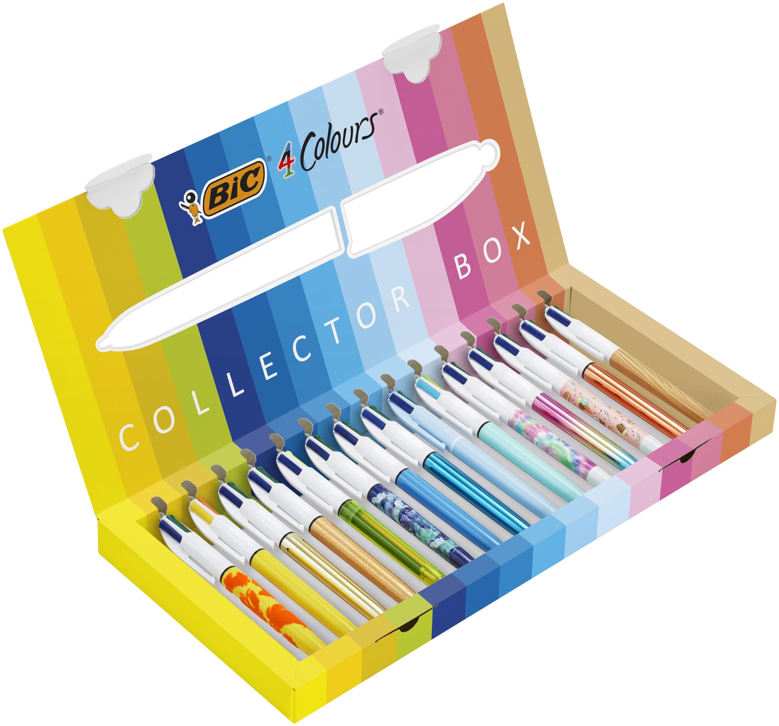BIC 4 Colours Special Collection – 15 Ballpoint Pens – Medium 1.0mm & Wide 1.6mm Points – Assorted Ink Colours – Multi-Coloured Writing Set – Box of 15