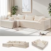 Korser 110" L-Shaped Modular Sectional Sofa with Chaise, Boneless Comfy Corduroy Fluffy Couch with Deep Seat and Side Pockets, Flexible Module Combination for Living Room, No Assembly, Side Pockets