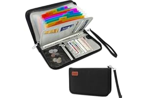 Nordun 13 Pockets Receipt Coupon Organizer with Card Holder, Mini Expandable Ticket Storage & Card Case with Labels,Check/Bill/Invoice/Cash Sorter Wallet,for Home, Purse