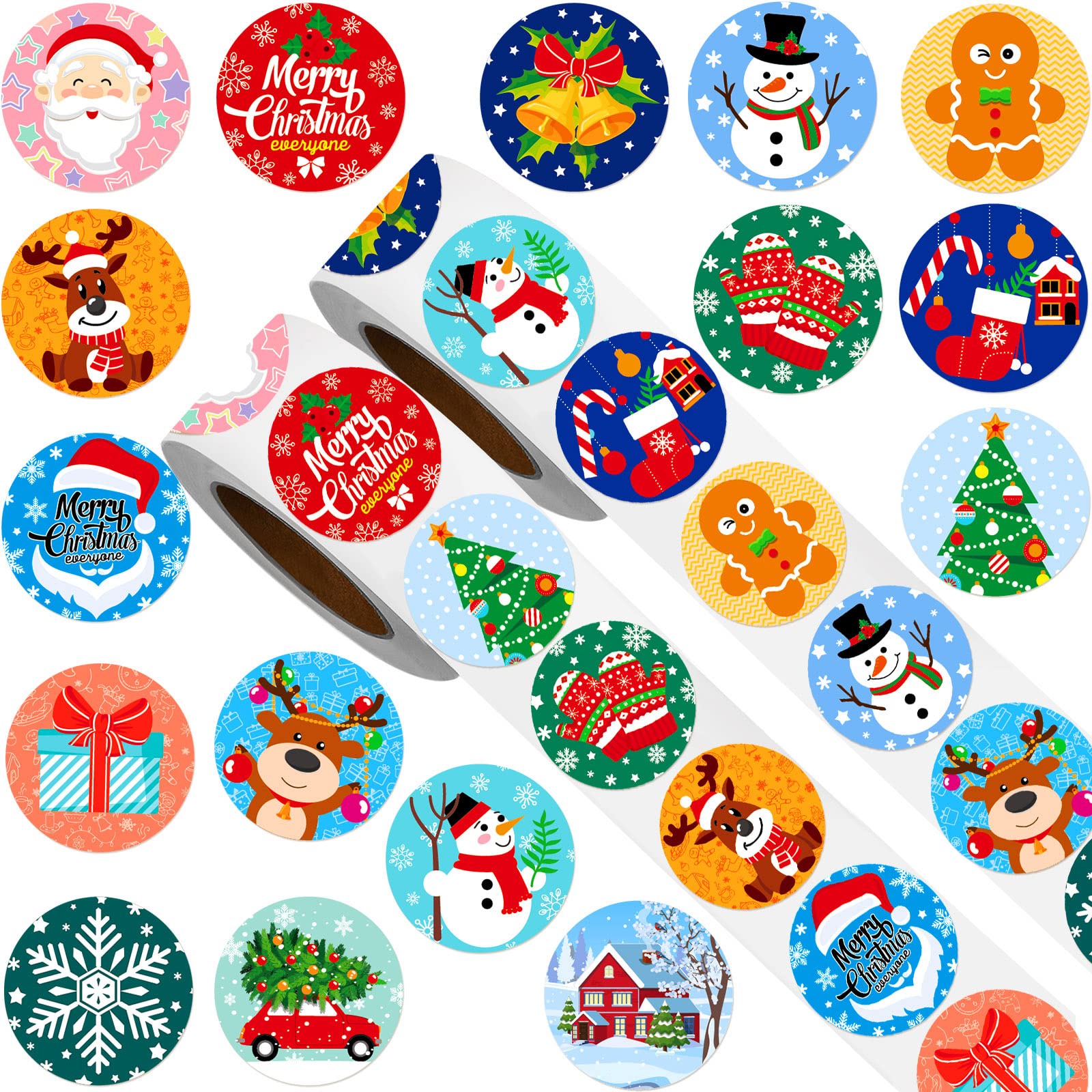 Photo 1 of 1000 Pieces Christmas Roll Stickers 1 Inch Winter Holiday Envelope Stickers Round Xmas Label Tag Seal Sticker for Christmas Party Supplies, Book, Cards, Water Bottles Decor