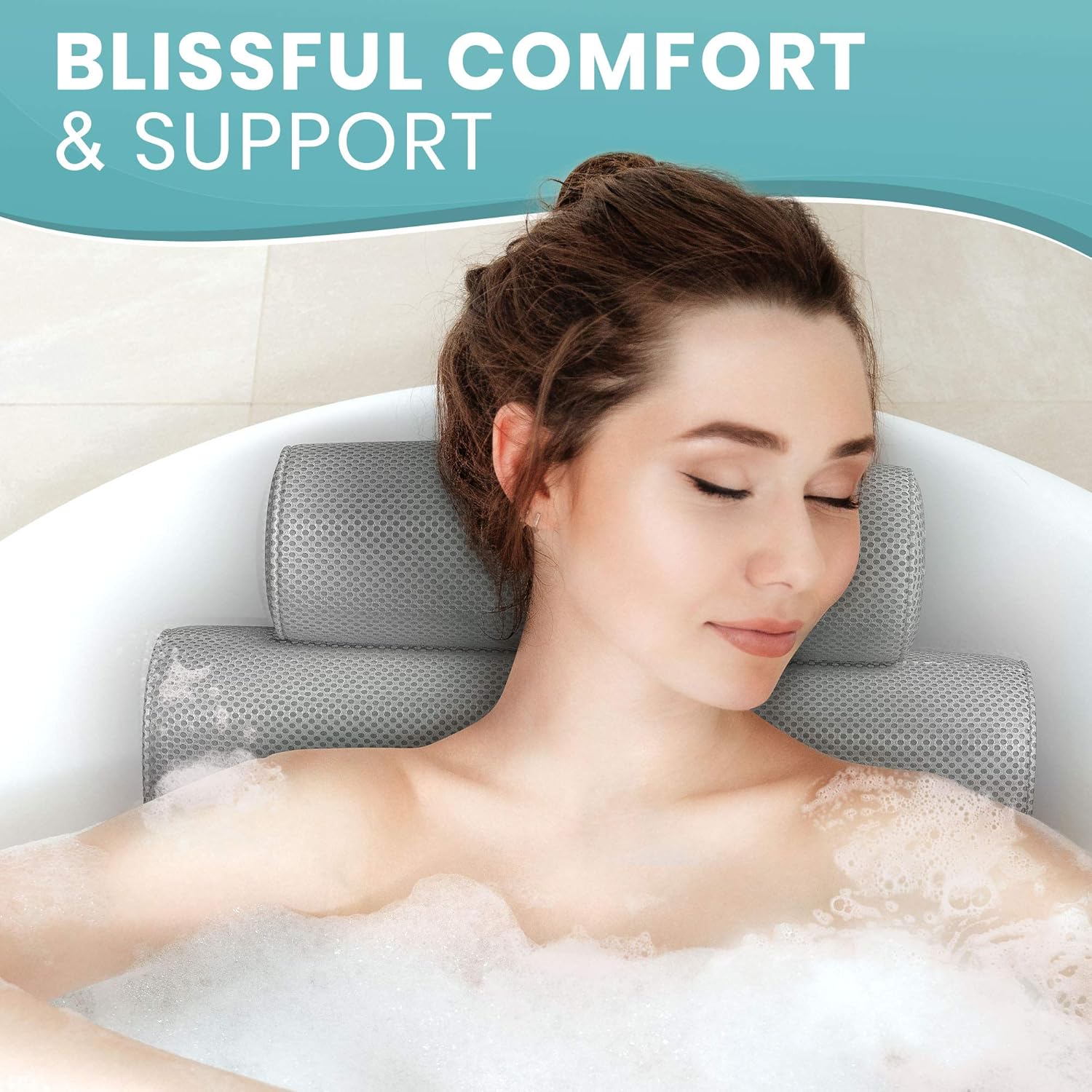 Everlasting Comfort Bathtub Bath Pillow - Spa Pillow with Back and Headrest Cushion - Hot Tub Pillow - Neck and Head Rest Support for Bath or Shower - Bath Stuff Accessories : Beauty