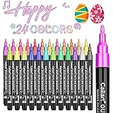 Caliart 24-Color Double-Line Drawing Doodle Outline Markers, Aesthetic Cute Preppy Stuff School Supplies, Glitter Shimmer Mar