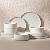 Famiware Nebula 12-Piece Dinnerware Set, Matte Beige White | Stoneware Plates and Bowls, Handmade Reactive Glaze, Microwave &amp; Dishwasher Safe, Chip &amp; Scratch Resistant