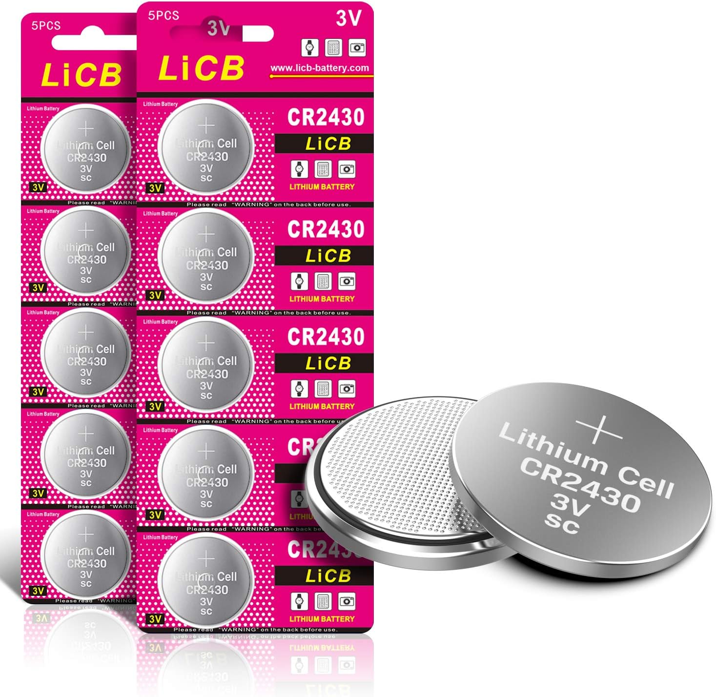 LiCB CR2430 Lithium Coin Battery 3 V Pack of 10, 5 Count (Pack of 2)