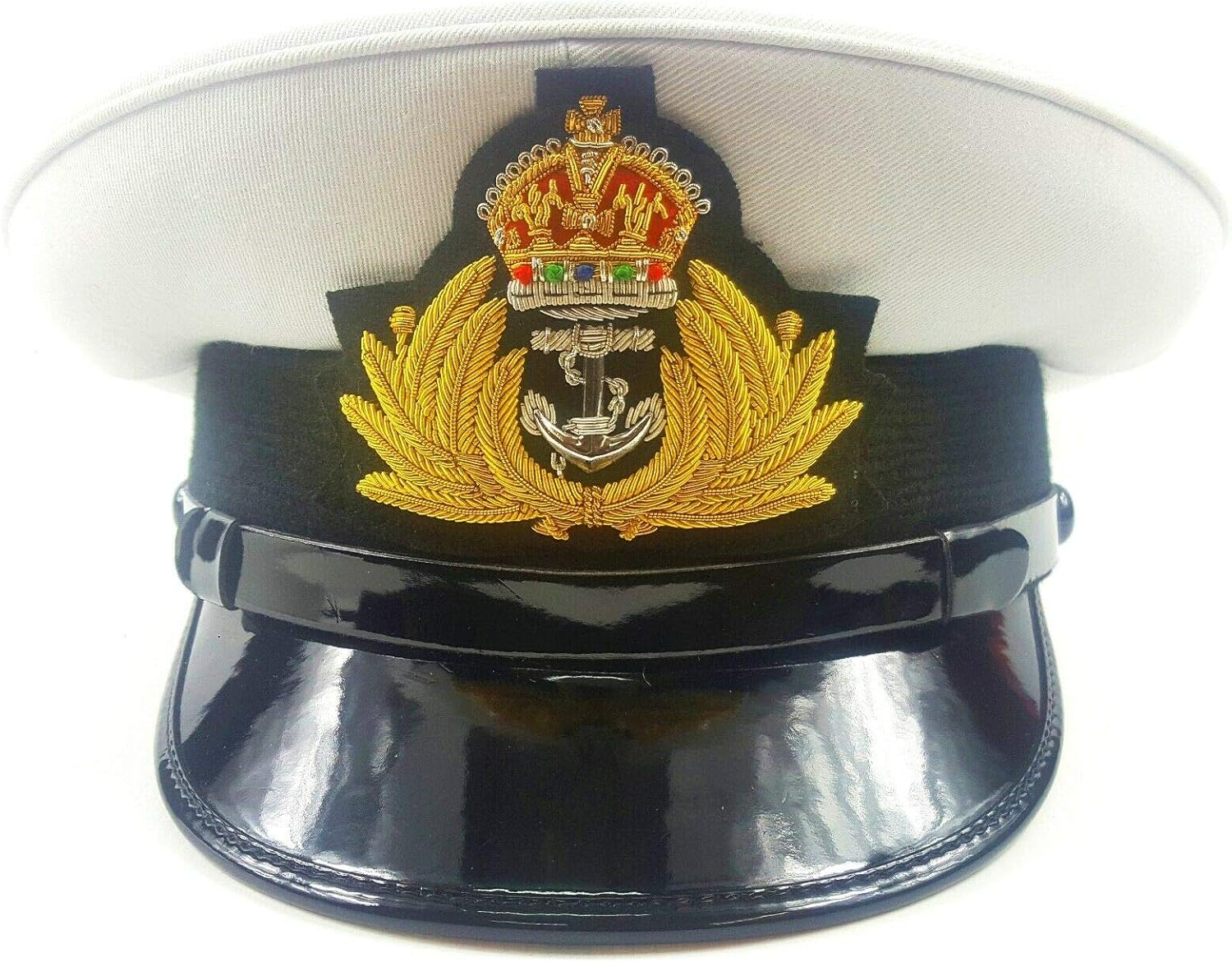 handembroideryuk Royal Navy Officer Cap, Naval Peak Cap, R N Cap