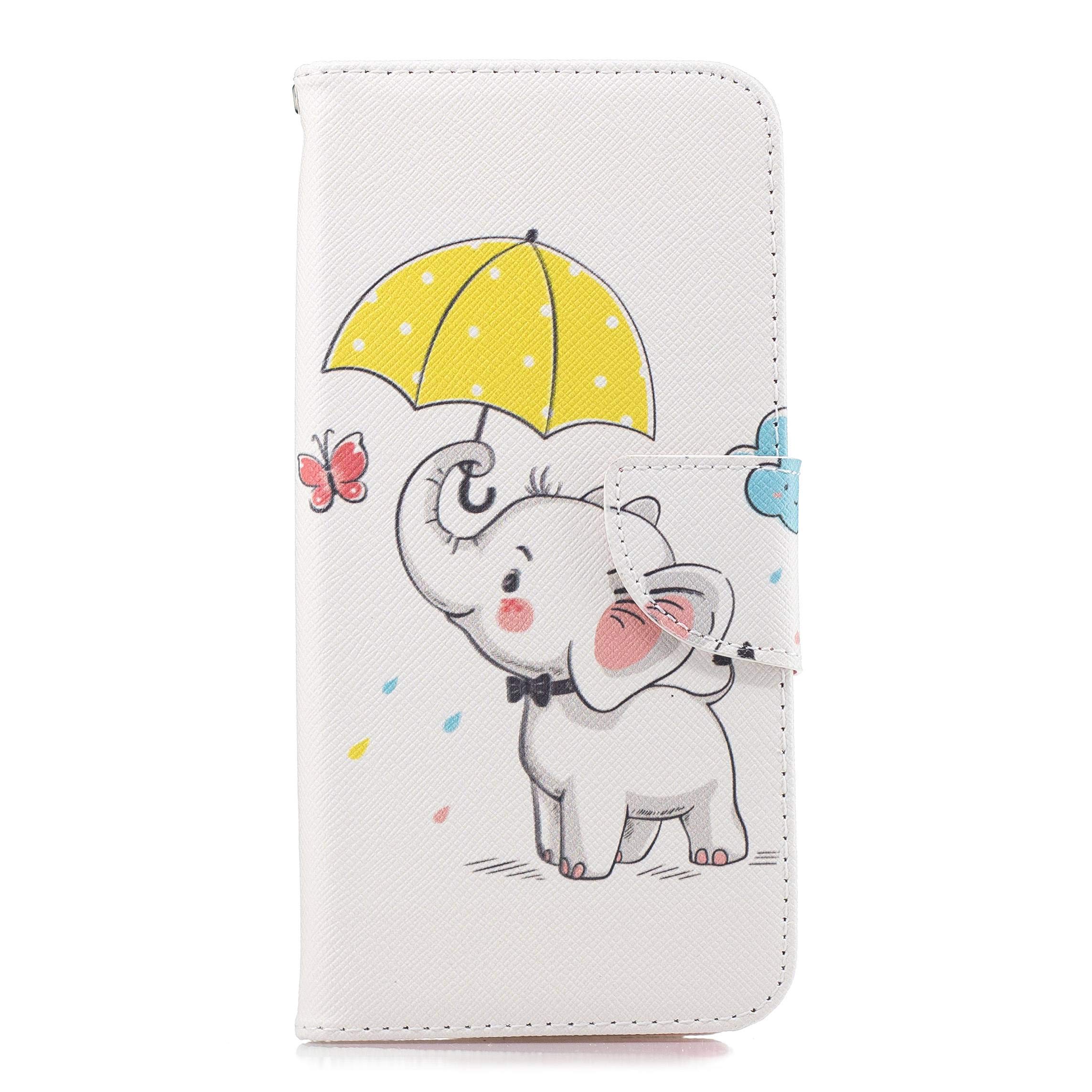 Reevermap Samsung Galaxy A40 Case Leather, Premium Flip Wallet Case with [Kickstand] [Card Slots] Magnetic Closure Notebook Cover Case for Samsung Galaxy A40 - White Elephant & Yellow Umbrella