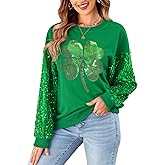 Women St Patricks Sequin Fleece Sparkle Irish Shirts Sequin Graphic Sweatshirts Four-Leaf Clover XL