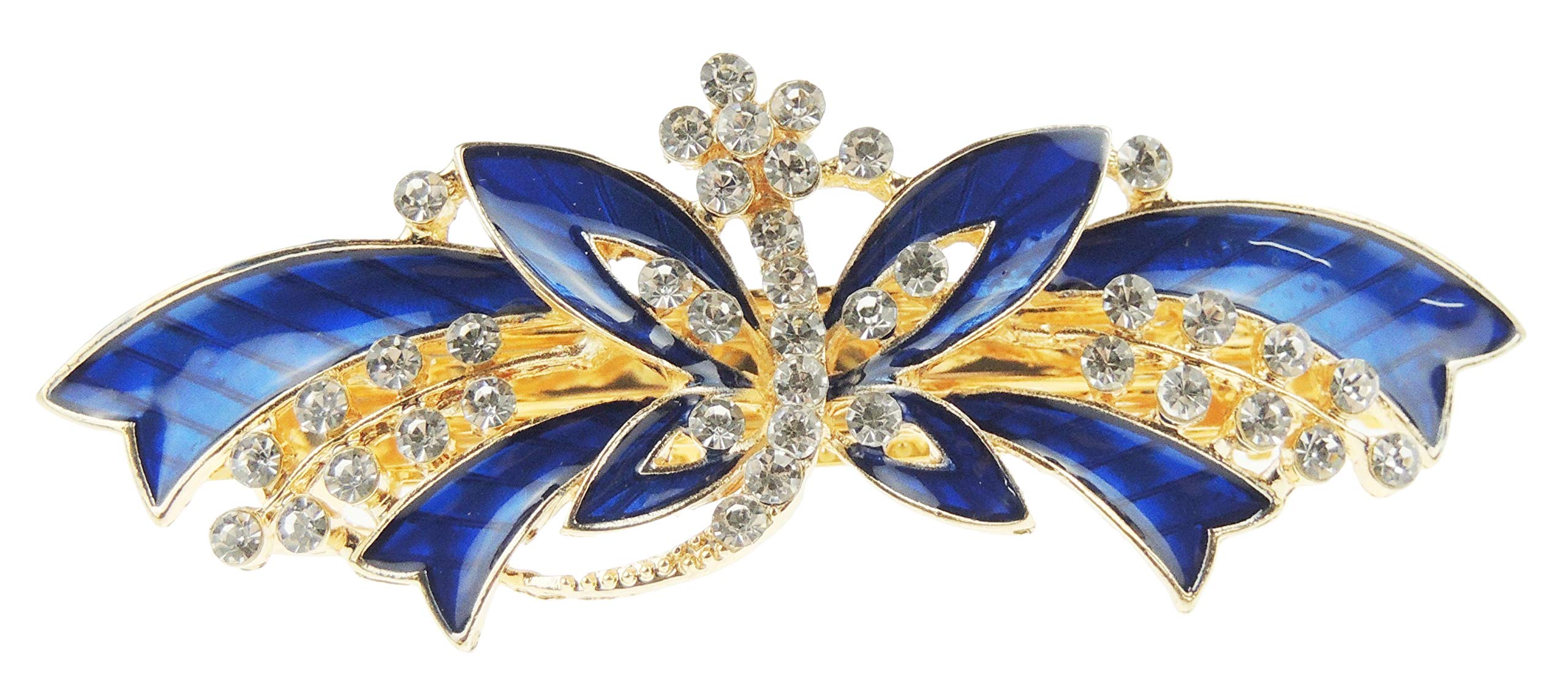 Womens Girls Crystal Rhinestone Diamante Wedding Birthday Party Evening School Ponytail Fine Medium Hair Accessories Occasion Barrette Hairpin Grip French Spring Clip Enamel Butterfly (Blue)
