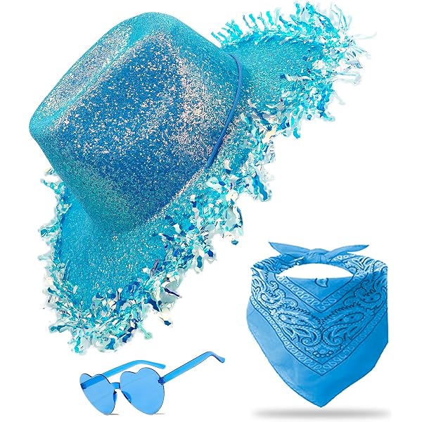 8763 Glitter Cowgirl Hat With Heart Sunglasses Body Face Cowboy White Cowgirl Hat with Heart Sunglasses - Cowboy Hat with  main image 3