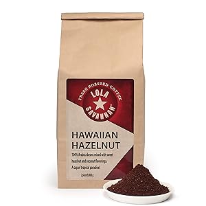 Lola Savannah Hawaiian Hazelnut Ground Coffee - Tropical Inspired Blend Infused with Buttery Hazelnuts and a Milky Sweet Note from Coconuts, Caffeinated, 2lb Bag