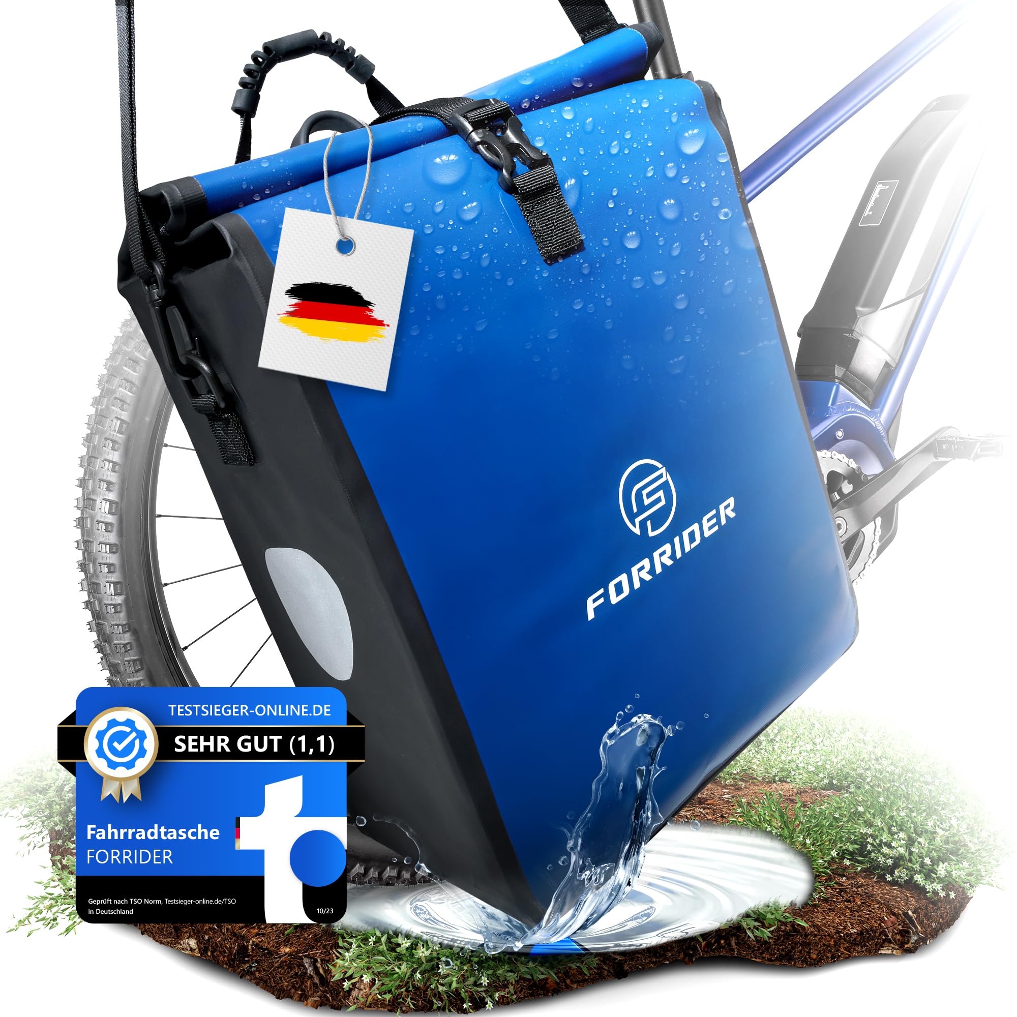 Forrider Bicycle Bag Waterproof for Pannier Rack [22L] with Shoulder Strap & Reflectors Bicycle Pannier Rack Bag E-Bike & Bicycle Bag Bicycle Bags Pannier Rack Bag Rear (Blue)