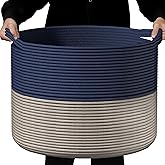 Eblog Cotton Rope Storage Bin - Large Woven Blanket Basket 22''x 22''x 14'' with Handle, Laundry & Pillow Basket for Living Room (Navy Blue)
