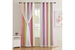 XiDi Pink Curtains for Bedroom Decor Blackout Curtains for Girl Room Rainbow Curtains for Kids Room Unicorn Wall Decals Purple Curtains Yellow 34X72 Inch Long 1 Panel