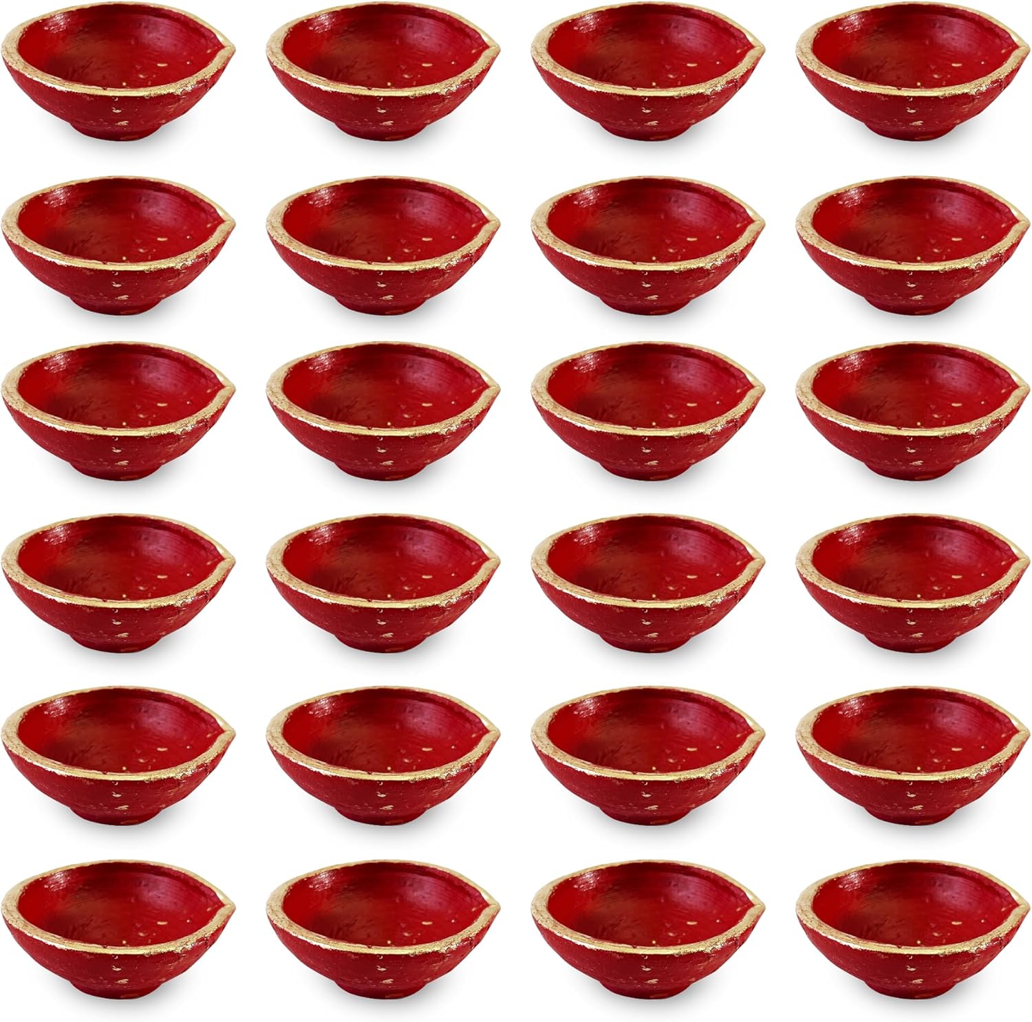 Oil Lamps & Accessories - KSJONE 24 Pack Handmade Clay Diya Terracotta Natural Earthen Oil Lamp Deepak Welcome Dia Handmade Earthen Diyas for Lighting Diwali Decoration with Cotton Wicks