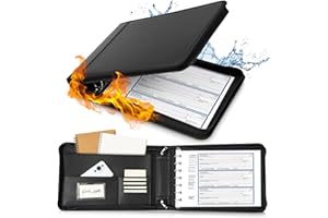 Henoyso 7 Ring Fireproof Business Checkbook Binder with Zipper 1.5 Inch D Rings Check Binder 9 x 13 Inch Checks 600 Sheets Capacity Built in Storage Organizer for Office Storage(Black)