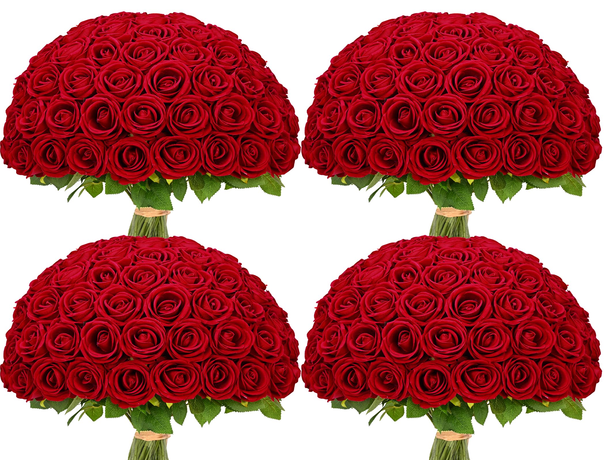Photo 1 of 100 Pcs Red Roses Artificial Flowers Bulk, Real Touch Velvet Roses with Wrapping Paper, Fake Flowers for Wedding Centerpieces Bridal Bouquet Valentines Mothers Day Decor