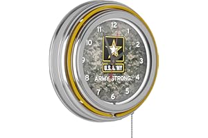TRADEMARK GLOBAL U.S. Army Digital Camo Chrome Double Ring Neon Clock