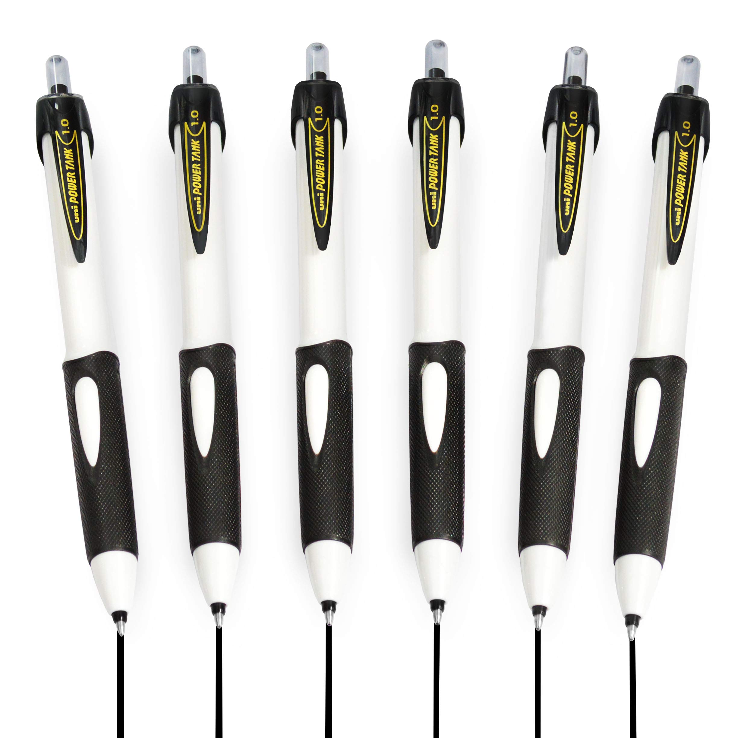 uni-ball SN-220 Power Tank Retractable Ballpoint Pen - 1.0mm - White Barrel - Black Ink - Pack of 6