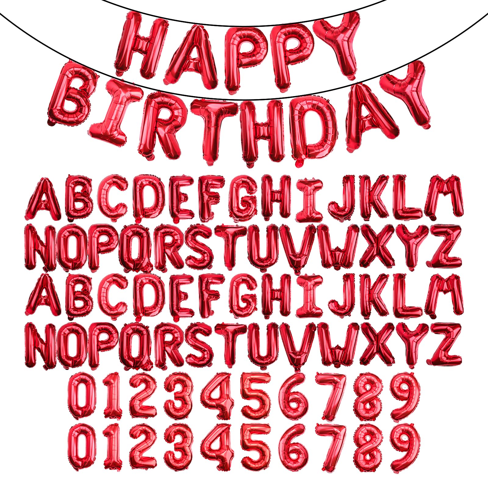 View 1 of [85 PCS] 16" Red Letter Number Balloons, Happy Birthday & 2 Sets of A-Z 0-9, Foil Mylar Aluminum Hanging Alphabet for Valentine's Day Anniversary Graduation New Year eve Birthday Party Decorations