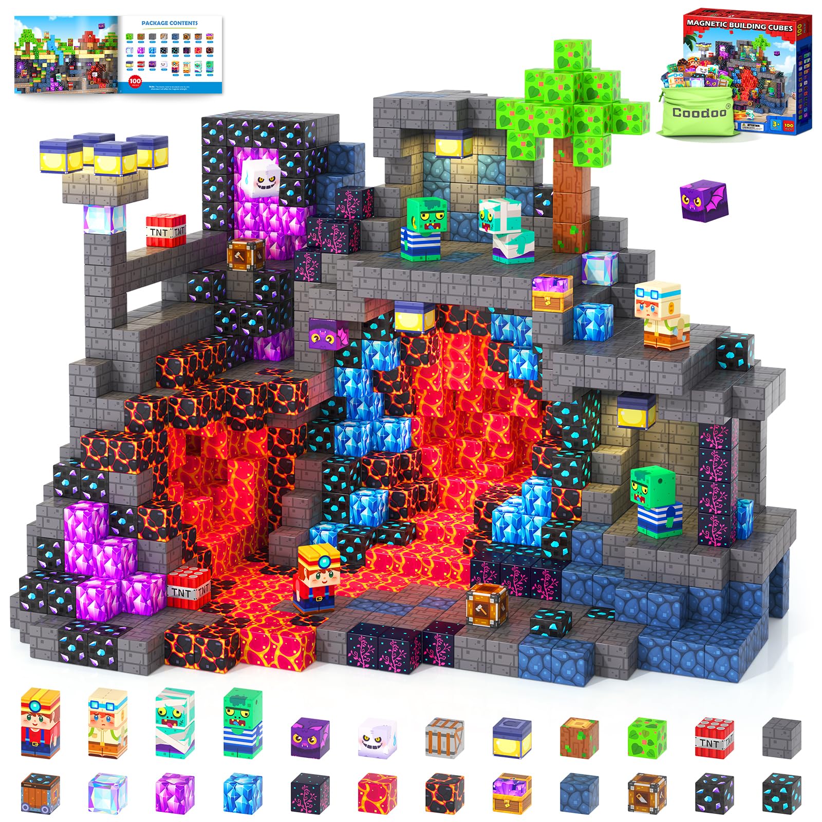 Coodoo Magnetic Blocks Mine Magnet World Kids Toys, Magnetic Building Blocks STEM Outdoor Toys for 3-5 5-7 4-8 Years Old Boys & Girls, Sensory Kids Games and Birthday Gifts for Age 3+ Years Old