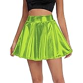 Urban CoCo Women's Shiny Flared Pleated Mini Skater Skirt