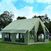 KNUO Large Inflatable Camping Tent with Rain Cover | Upgraded Waterproof, For 4~8 People, Blow-Up Air Tent, No Assembly Needed, PVC Coated Bottom, Durable Oxford